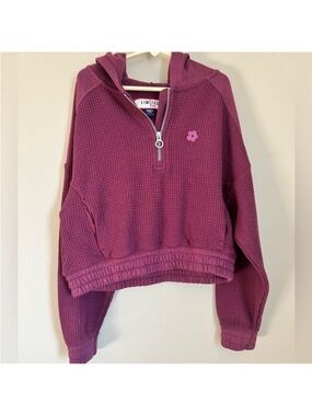 Limited Too Plum Half-Zip Waffle-Knit Hoodie Sweater